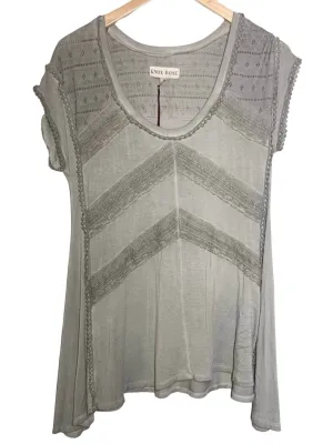 Soft Summer Pebble Gray Crochet Lace Top