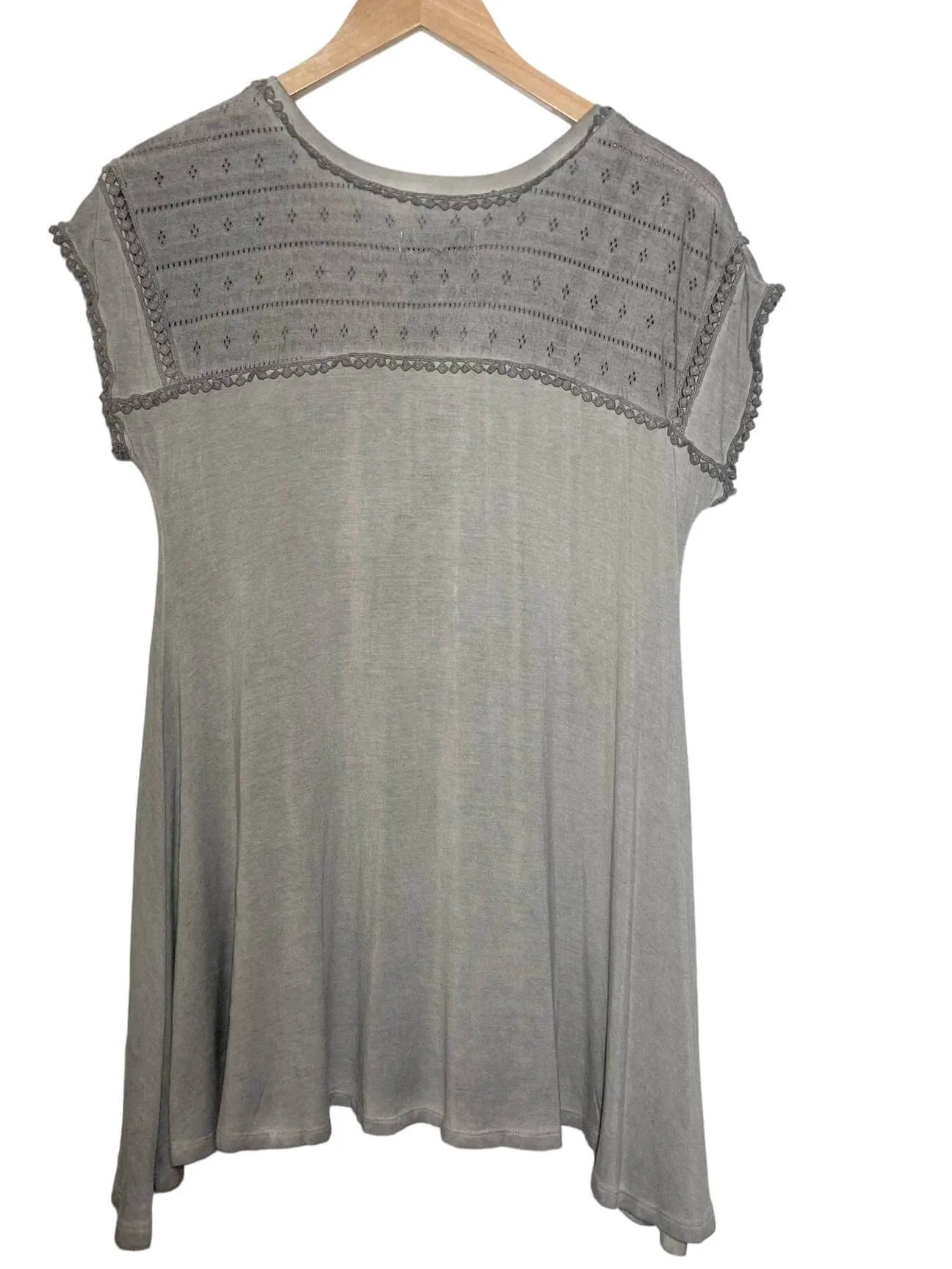 Soft Summer Pebble Gray Crochet Lace Top