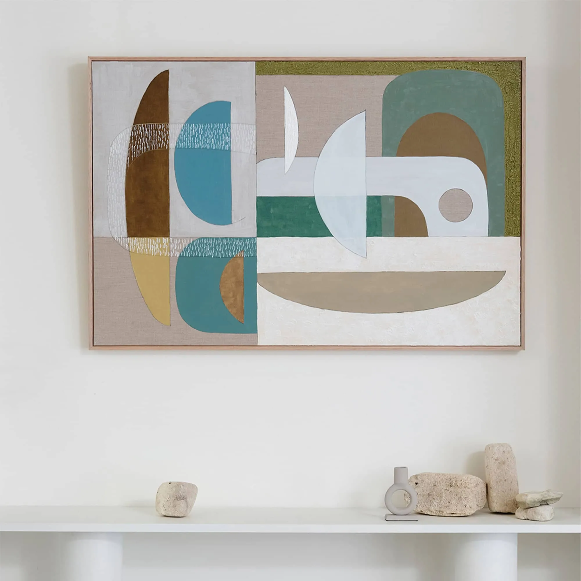 Stucco Glaucous Canvas Print 76cm x 50cm Oak Frame