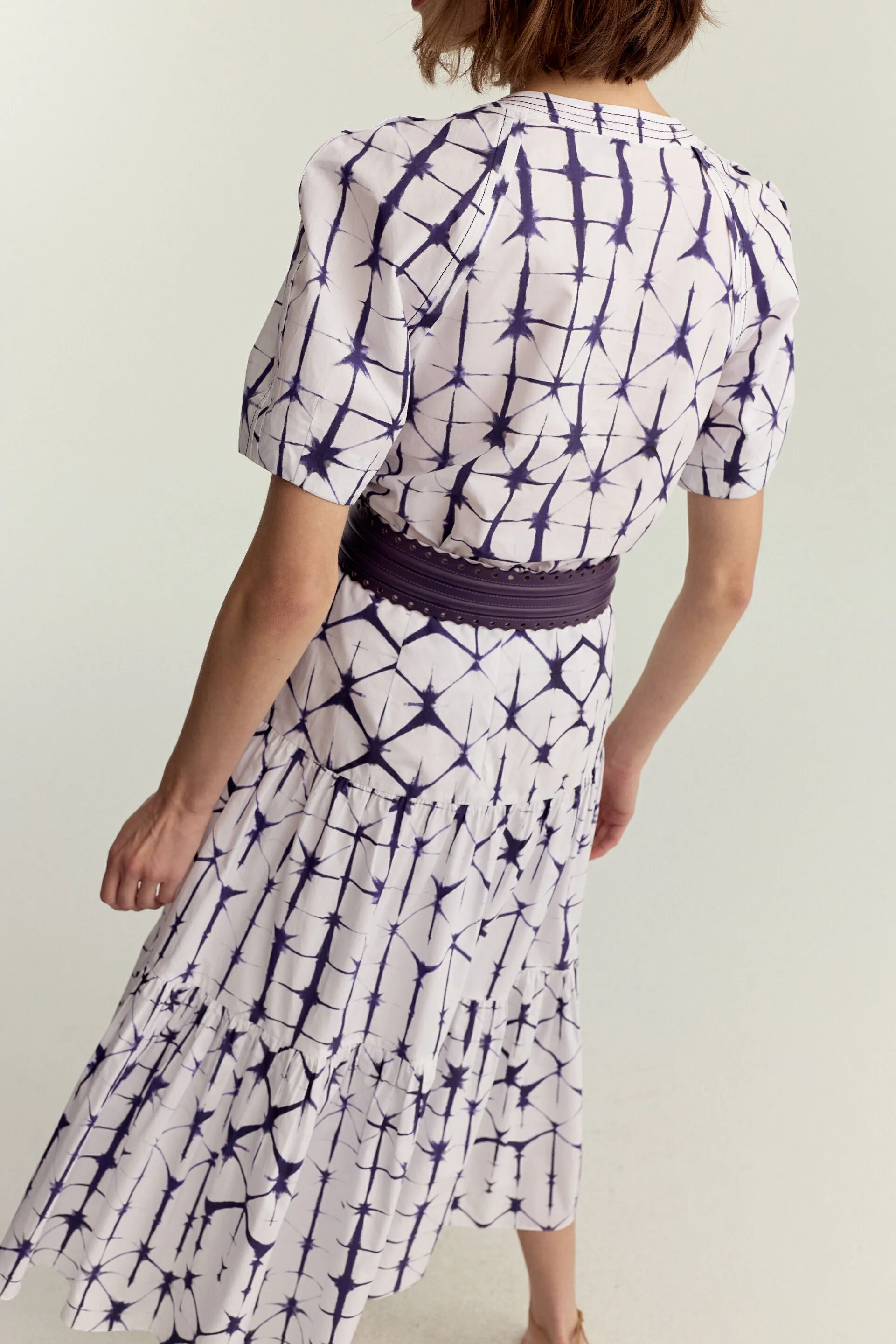 Tiered Midi Skirt -  Plum Shibori