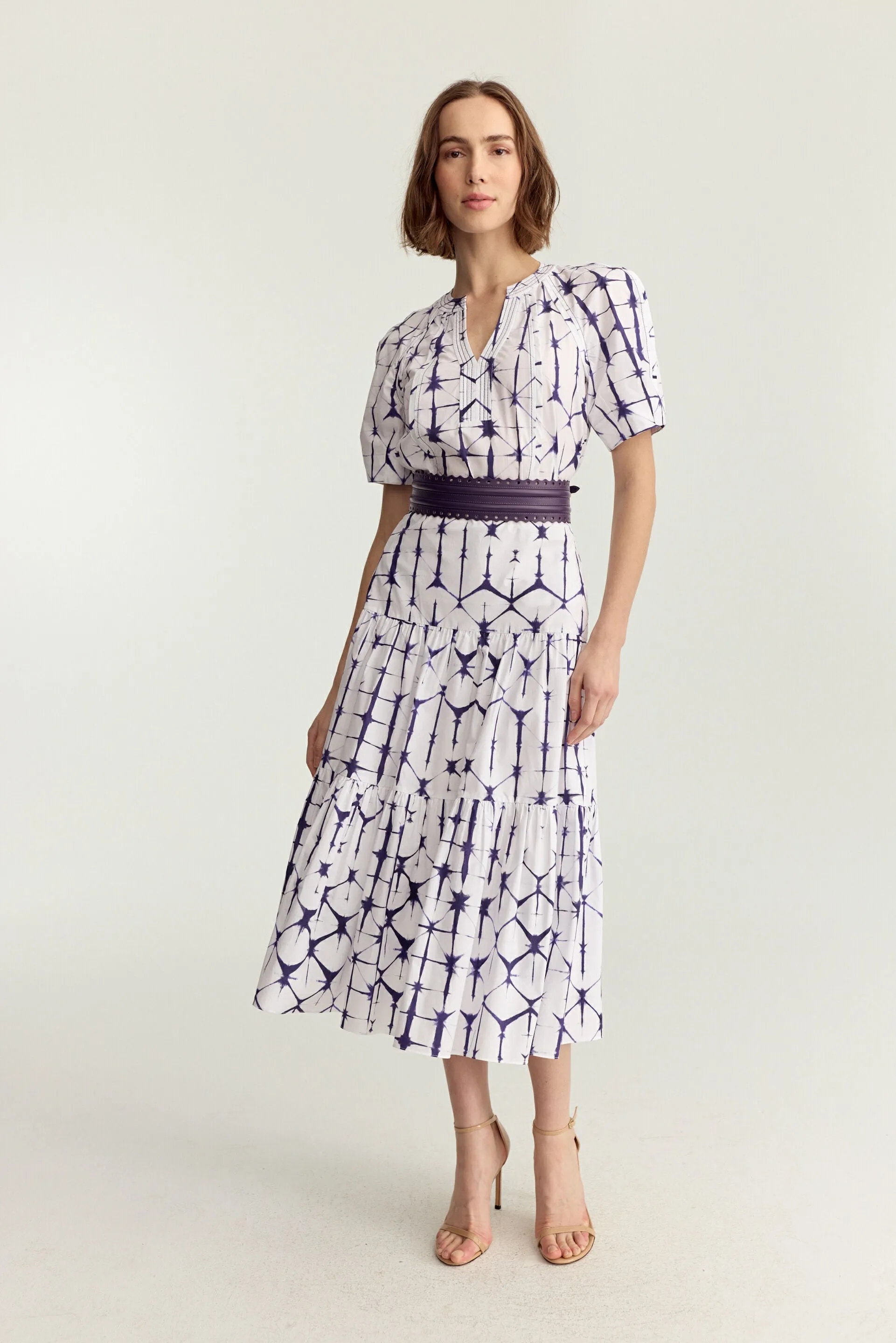 Tiered Midi Skirt -  Plum Shibori