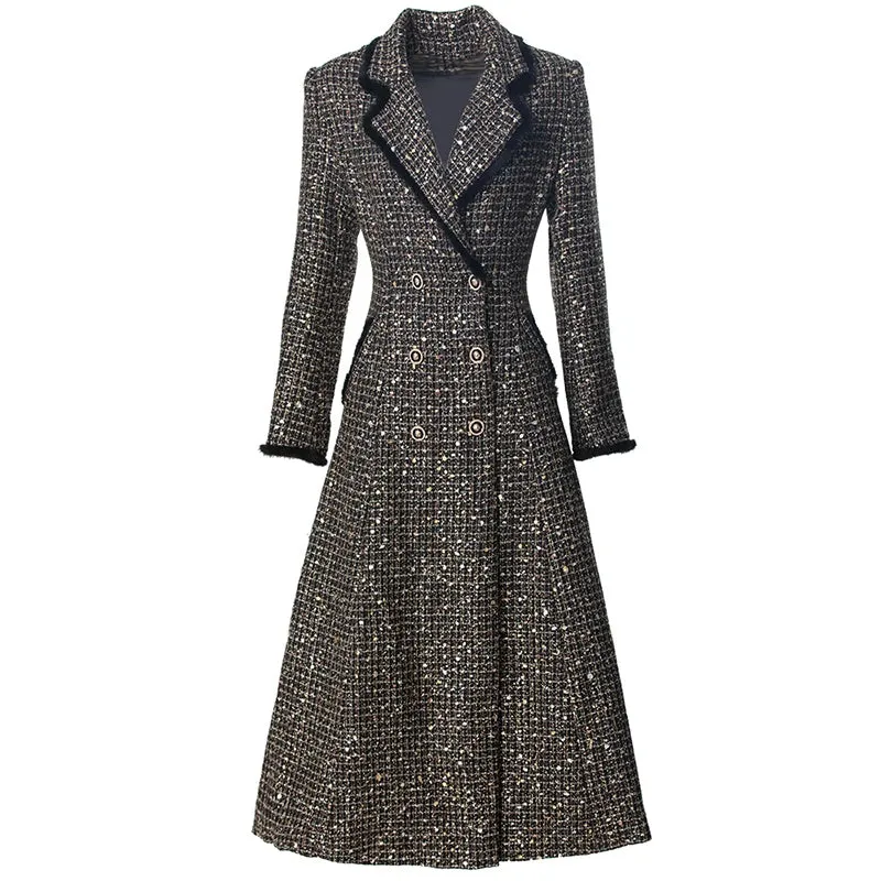Virginia Double Breasted Sequins Plaid Tweed Coat