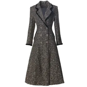 Virginia Double Breasted Sequins Plaid Tweed Coat