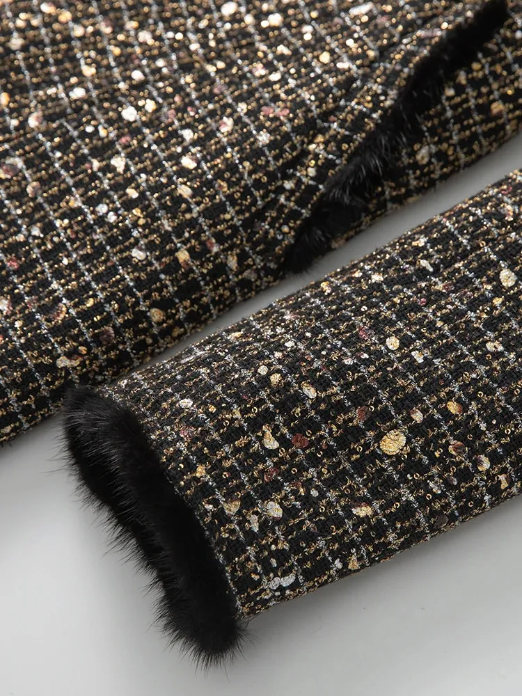 Virginia Double Breasted Sequins Plaid Tweed Coat