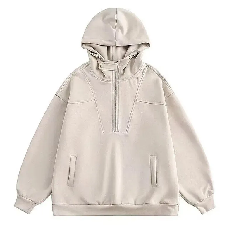 Wiaofellas  -  High-quality Suede Hoodies Men Women High Street Pullovers Sweatshirt Harajuku Autumn Spring Half Zipper Casual Overcoats New