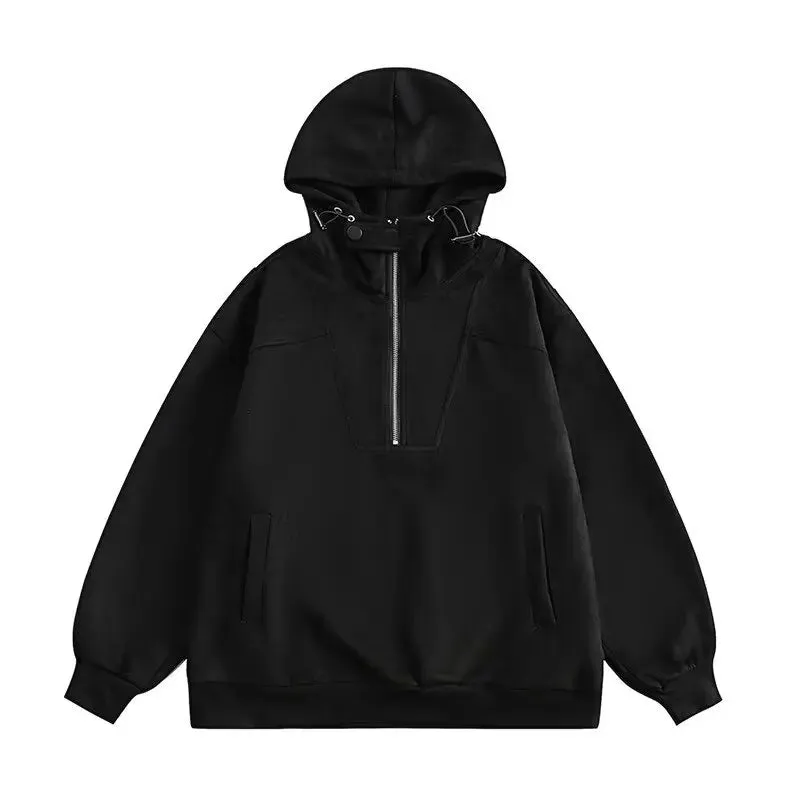 Wiaofellas  -  High-quality Suede Hoodies Men Women High Street Pullovers Sweatshirt Harajuku Autumn Spring Half Zipper Casual Overcoats New