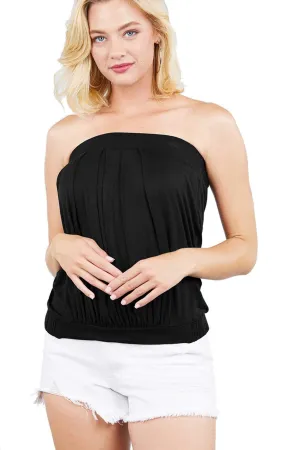 Women's Sleeveless Stretchy Pleated Tube Top Blouse