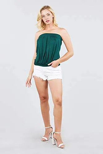 Women's Sleeveless Stretchy Pleated Tube Top Blouse