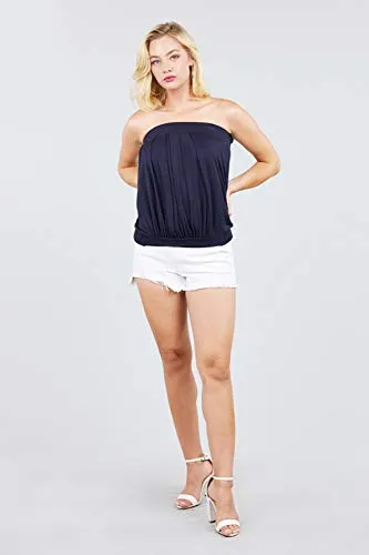 Women's Sleeveless Stretchy Pleated Tube Top Blouse
